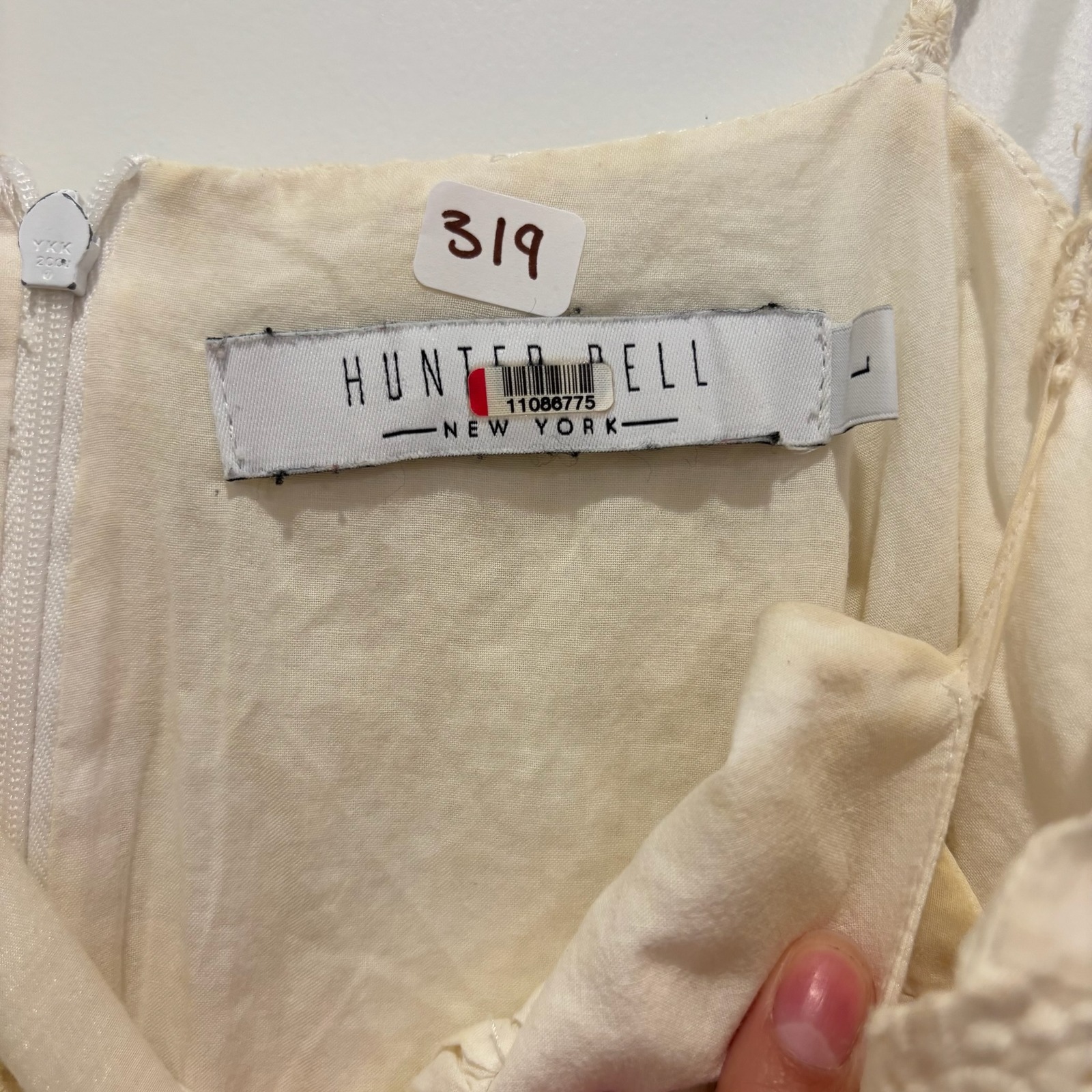 Hunter Bell New York Ivory Eyelet Chevron Midi Dress Spaghetti Strap Size L — image 2 of 5